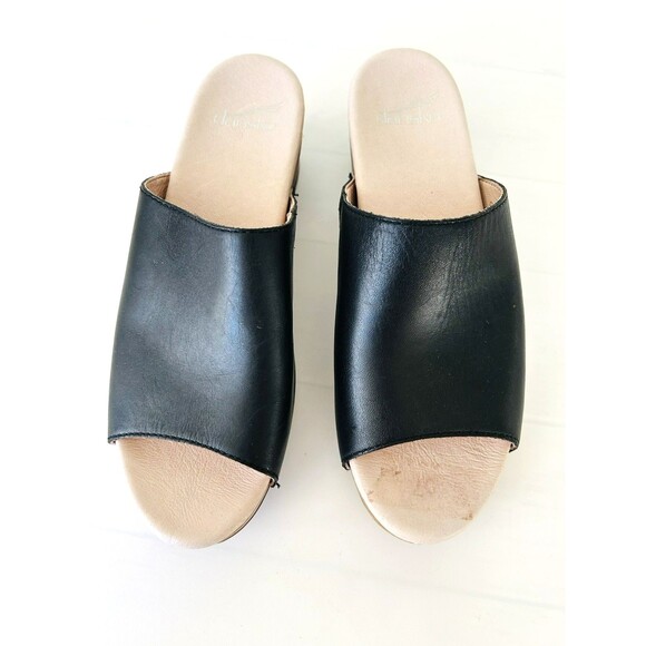 Dansko Ravyn Peep Toe Leather Mule Slide Sndal Slip On Clog Black Sz 39 US 8-8.5 - Picture 4 of 7